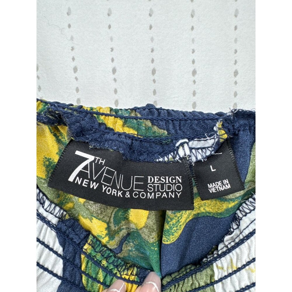 7th Avenue Women Blouse Sz L Navy Floral Off-Shoulder Flirty Tropical ResortWear - Picture 5 of 12